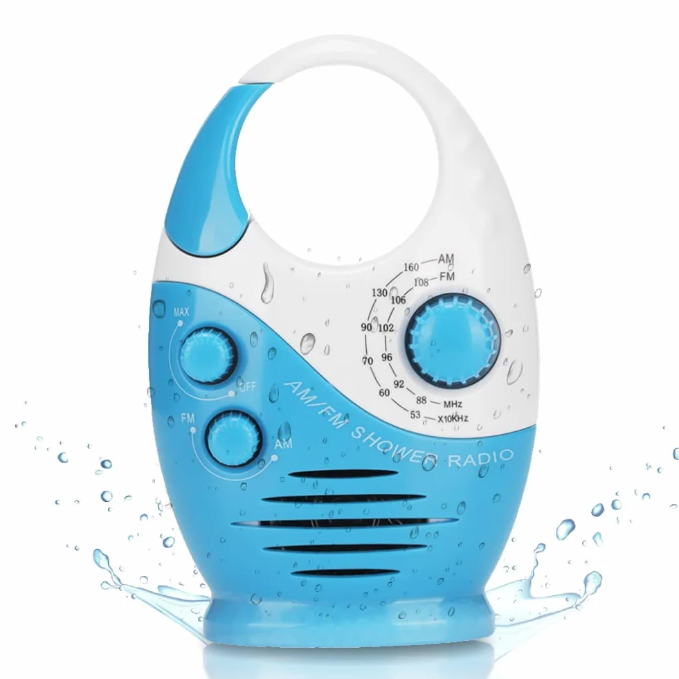 Yunseity Wasserdichtes Duschradio, Tragbares AM-FM-Radio mit Hakendesign, Batteriebetriebenes Radio, Eingebauter Lautsprecher, für Badezimmer, Küche, Außenbereich