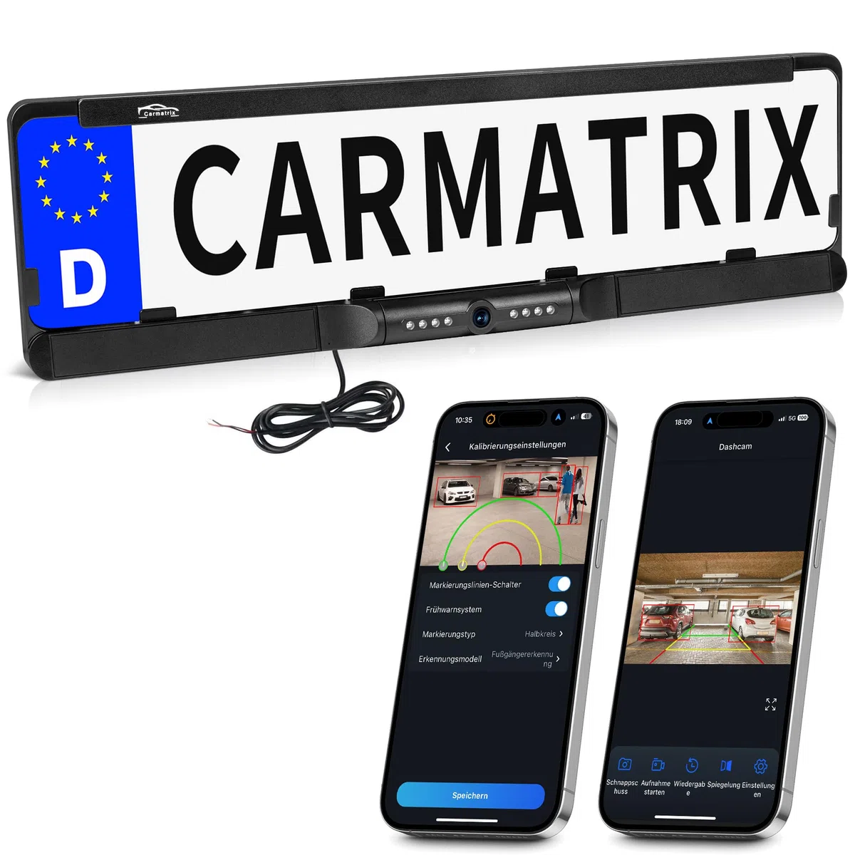 WLAN Funk Rückfahrkamera im Kennzeichenhalter HD Rückfahrsystem App-Steuerung iOS Android KI Erkennung IR Nachtsicht