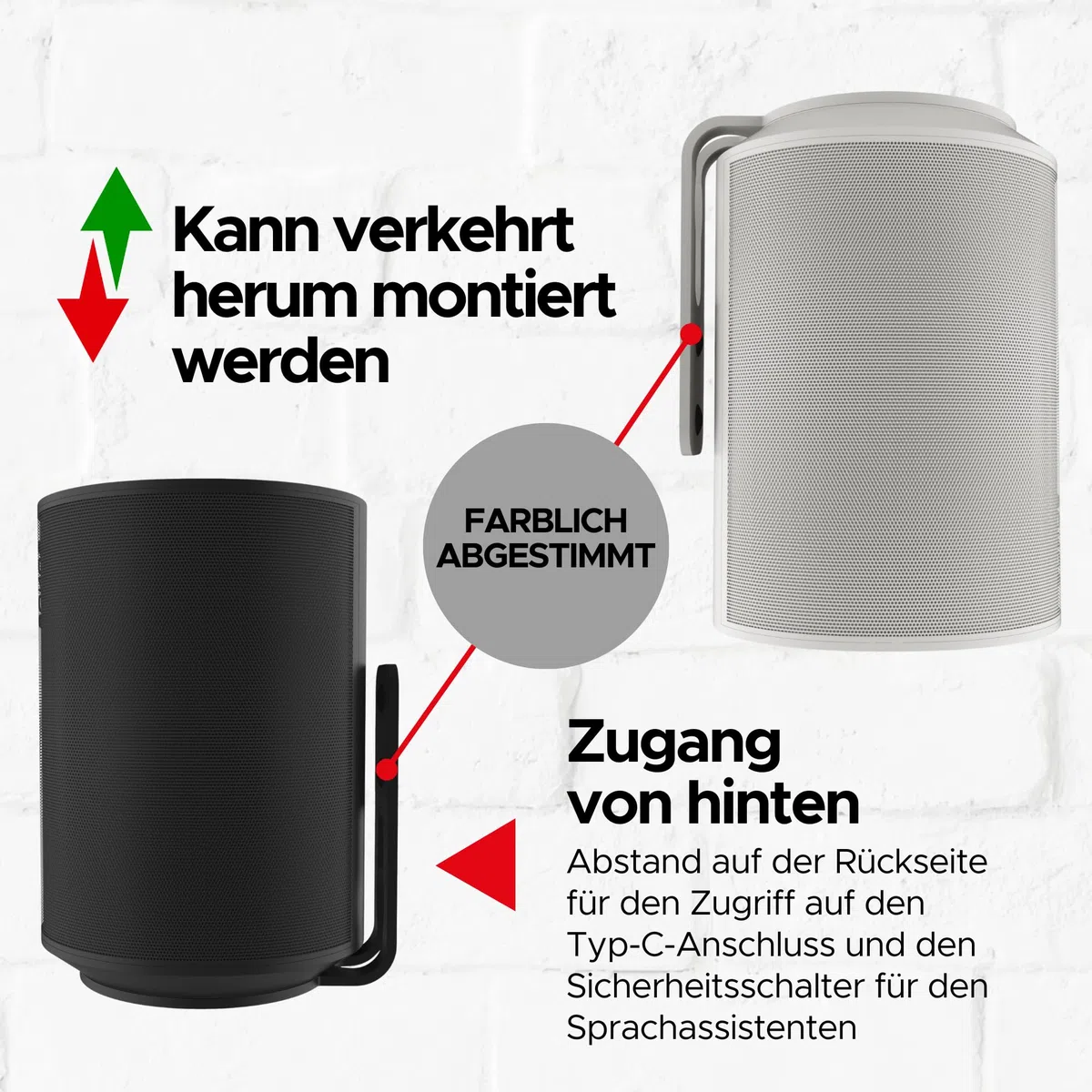 Sound bass ERA 100 Wandhalterung – Low Profile, Schwarz, Einzelstück, Kompatibel mit Sonos ERA100 & ERA 100 SL Lautsprecher, Komplett mit Befestigungsmaterial