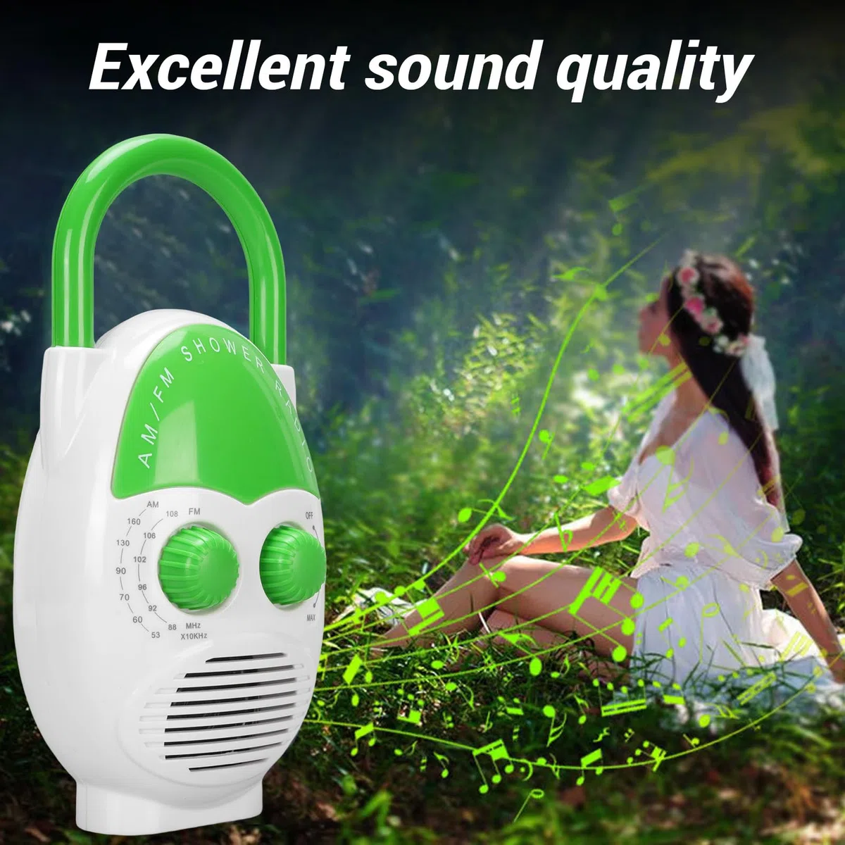 Tragbares AM -FM -Duschradio, IPX5 Wasserdehnung Badezimmerradio mit Eingebauter Lautsprecher, Einstellbares Volumen, Batteriebetriebenes Mini -Radio für Home Kitchen Outdoor