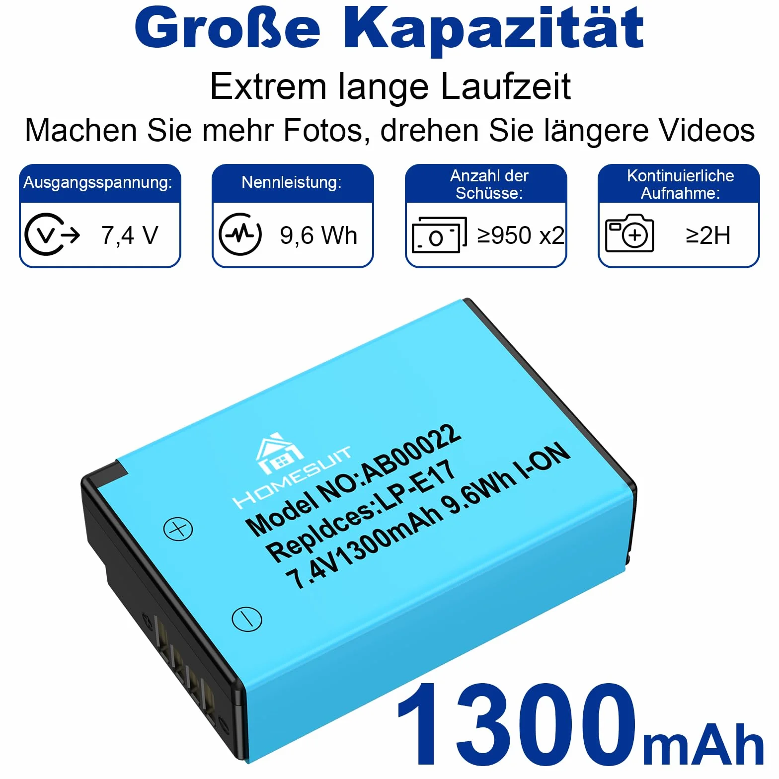 Homesuit 2er-Pack LP-E17 Akku 1300mAh & Typ-C LED Dual Ladegerät Kit für Canon EOS RP, R8, R10, R50, R100, M3, M5, M6, 200D, 77D, 750D, 760D, 800D, 8000D, Rebel SL3, SL2, T8i, T7i, T6i, T6s und mehr