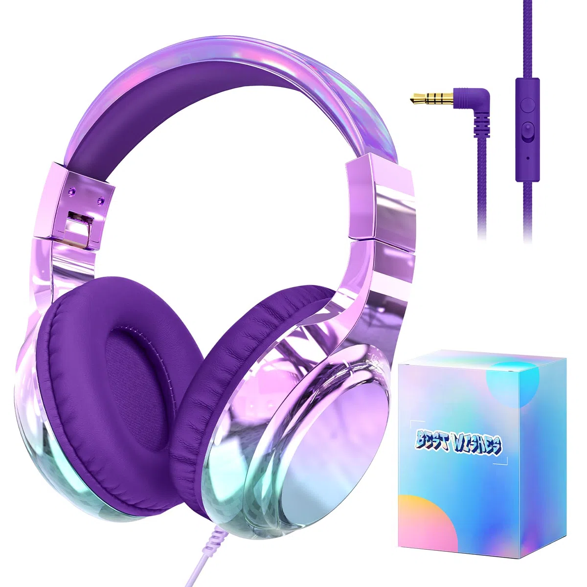 JYPS Kinder Kopfhörer,Kopfhörer Kinder mit Kabel,85/94 dB Volume Limit,Faltbare Kopfhörer für Mädchen ab 2 3 5 6 7 Jahre,Over Ear Schule Kopfhörer mit Mikrofon und 3.5mm Jack für iPad/Tablet