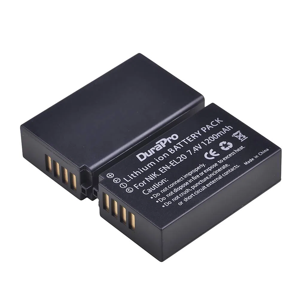 DuraPro 2Pcs 1200mAh EN-EL20 EN EL20 Battery + LCD Dual USB Charger with Type C Port for Nikon EN-EL20,EN-EL20a, Nikon Coolpix P1000, P950 Coolpix A 1 J1/1 J2/1 J3/1 S1/1 V3 Cameras