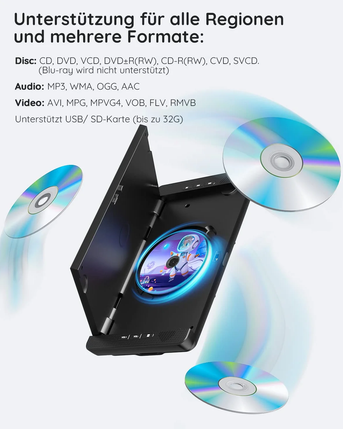BOIFUN DVD Player Auto 2 Bildschirme 10,5" Mit 7 Stunden Akku Tragbarer Fernseher Kopfstütze 2 Monitore 1024 * 600 HD Kopfstützenhalterung USB AV IN/Out FM