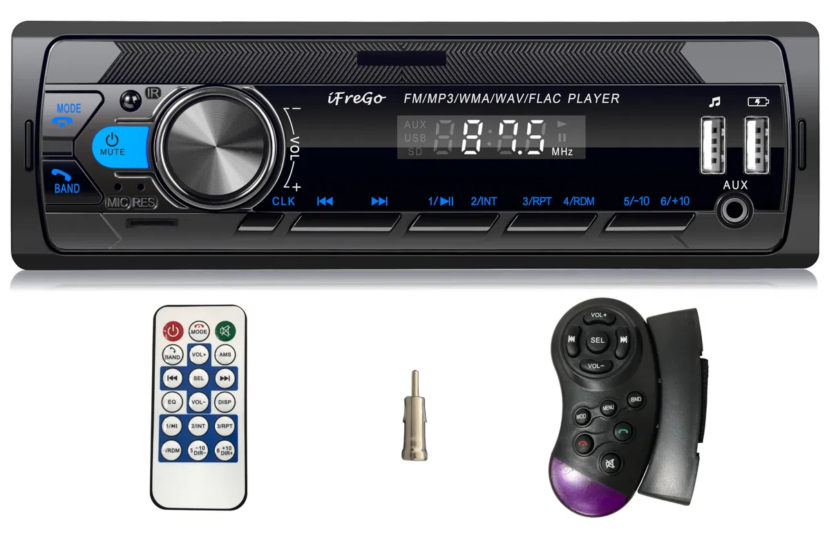 Autoradio Bluetooth 5.0, 7 Farben Auto Radio Bluetooth Freisprecheinrichtung, Autoradio 1Din mit 2 USB/TF/MP3 Player/AUX, FM Radio mit Schnellladefunktion,4x65W,Uhrzeitanzeige (Keine CD)