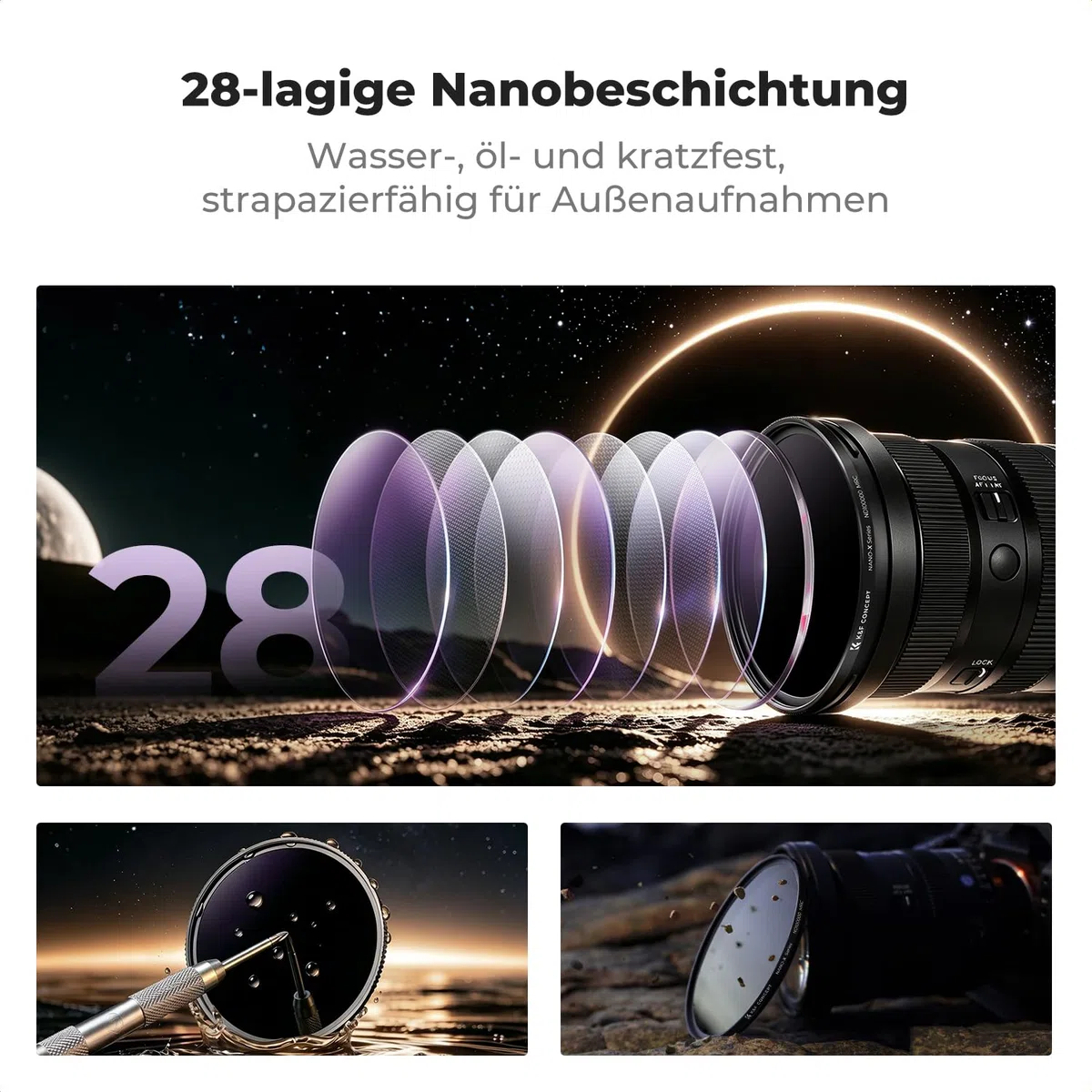 K&F Concept 77mm ND100000 Sonnenfinsternisfilter Fester ND Filter Graufilter für Himmelsereignisfotografie (20 Blendenstufen) Nano-Xcel