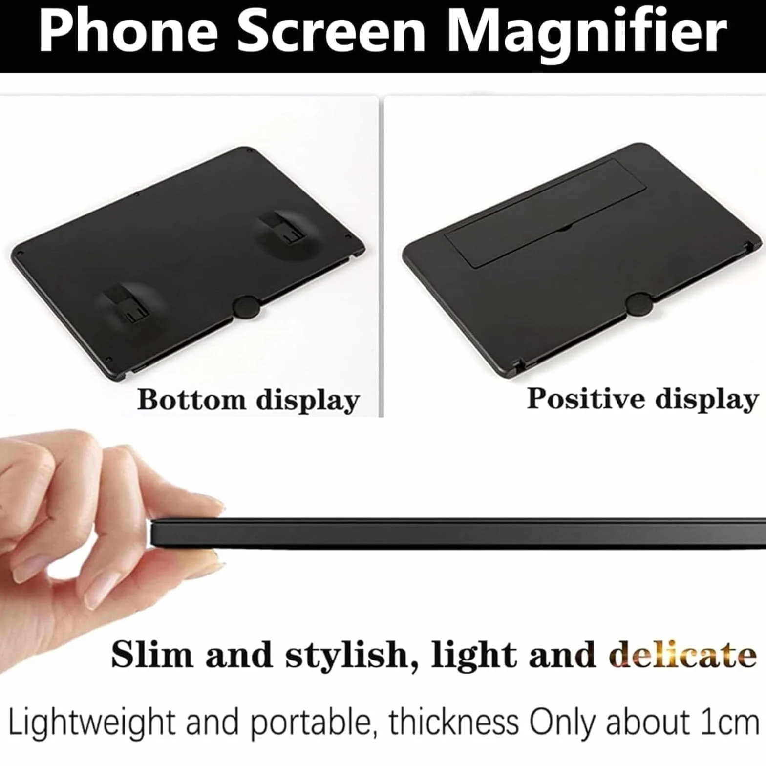 Bildschirmlupe, 20 Zoll Bildschirmlupe für Smartphones 3D HD, Faltbarer Handy Lupe zum Ansehen von Filmen und Videos, geeignet für alle Smartphones (Schwarz)