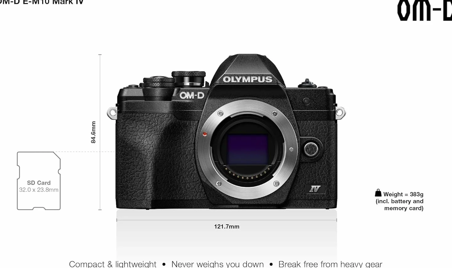 Olympus OM-D E-M10 Mark IV Micro-Four-Thirds-Systemkamera, 20 MP Sensor, 5-Achsen-Bildstabilisation, Selbstporträt-LCD-Bildschirm, elektronischer Sucher, 4K-Video, leistungsstarker AF, Wi-Fi, schwarz