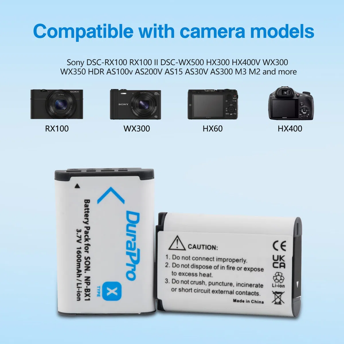 Durapro 4X NP-BX1 Akku + LCD Dual USB Ladegerät für Sony NP-BX1 Akku Sony DSC-RX100 RX100 II DSC-WX500 HX300 HX400V WX300 WX350 HDR AS100v AS200V AS15 AS30V AS300 M3 M2 Camcorders
