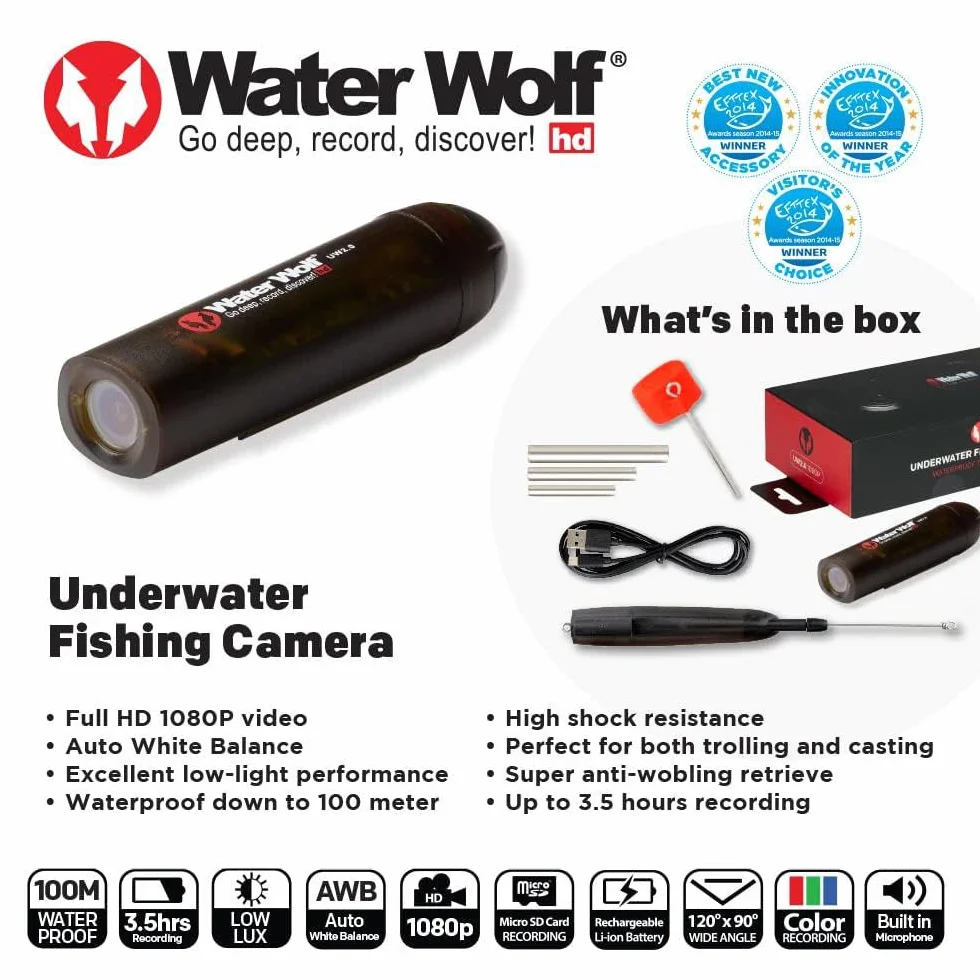 WaterWolf 2.0 WiFi Unterwasser-Action-Kamera 1080p HD 120 Grad Weitwinkel 100m wasserdicht mit Zubehör