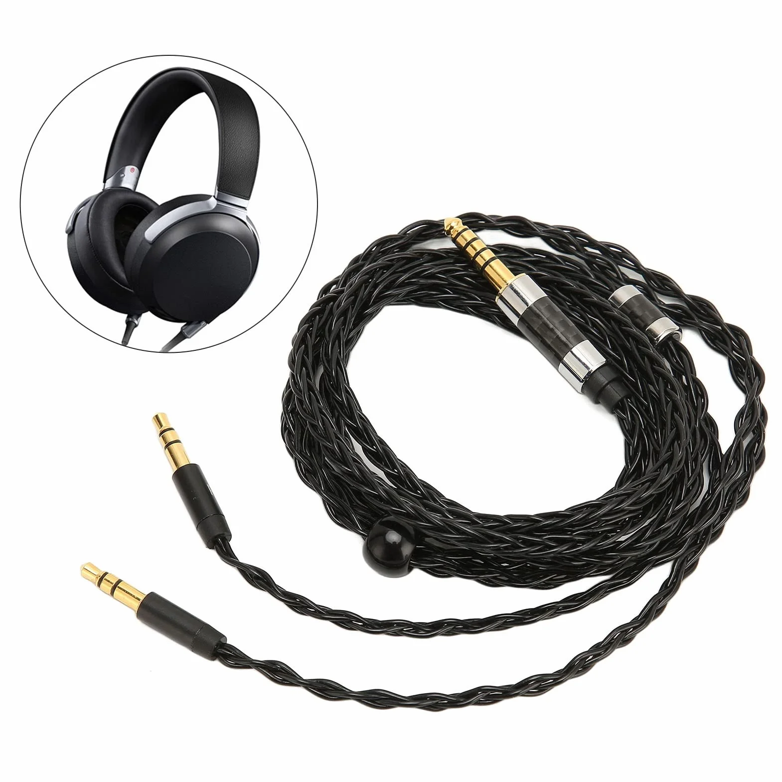 ASHATA Kopfhörer Audiokabel, 8 adrig, Symmetrisch, 4,4 Mm auf Zwei 3,5 mm Aux Audiokabel, Versilbert, für MDR Z7 Z1R, für Teloon D7100 D7200 D600 D9200, für T1 T5, 1,2 M