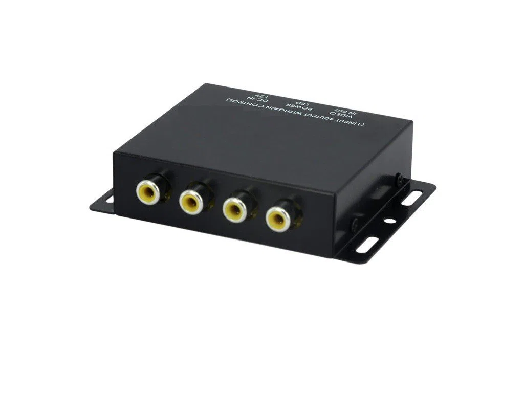 Aktiver Videoverteiler mit Video Verstärker Splitter Switcher 4Fach vierfach 4 Anschlüsse RCA Cinch für Auto PKW Wohnmobil YMPA MZ-VV4