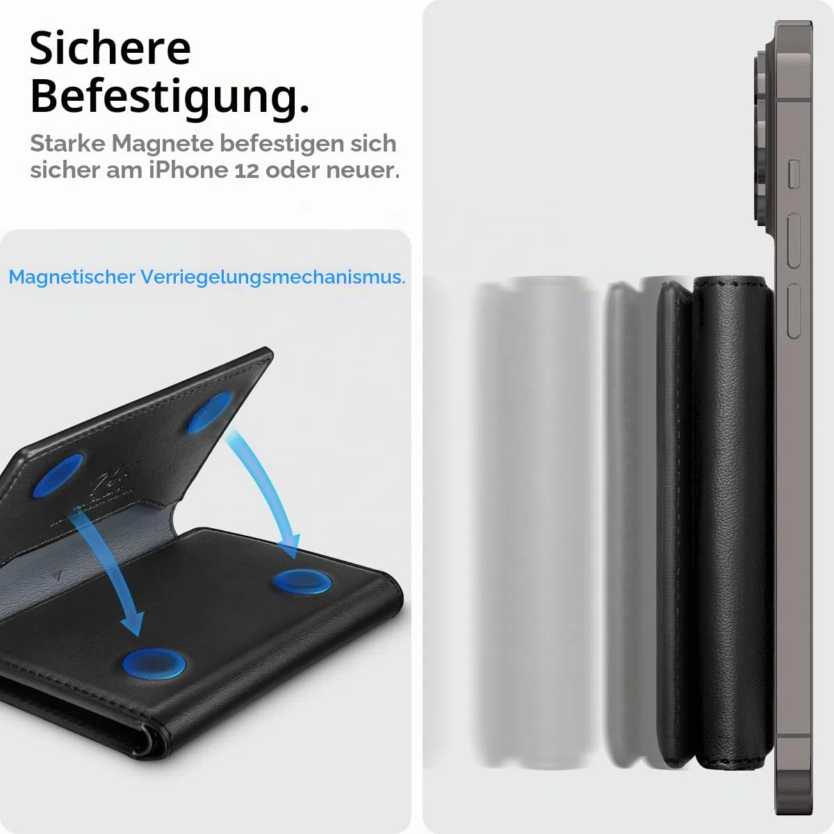 Spigen Valentinus S MagFit Magsafe Wallet 7 Kartenfächer, Geldscheinfach, Apfelleder, RFID-Schutz, Multifunktionaler Ständer für iPhone 17/16/15, MagSafe-Modelle, Google Pixelsnap - Schwarz