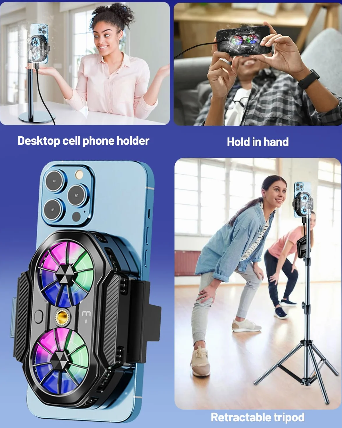 Handy-Kühler, Kühler mit LED-Temperaturanzeige, Handy-Kühlergehäuse für Live Streaming für Verschiedene Telefonhalter, Geeignet für Smartphones von 4,5 bis 7 Zoll