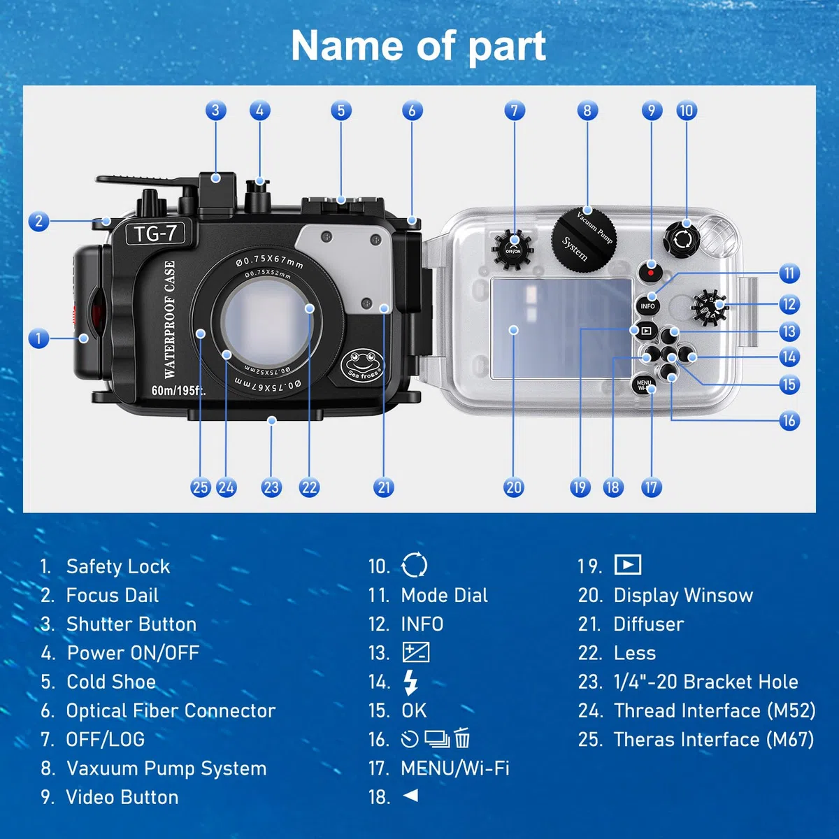 Sea frogs Kameragehäuse kompatibel mit Olympus TG-7 mit Rotfilter und Lampe, IPX8 wasserdicht bewertet, 60m/196ft Tiefenschutz Unterwasserkameratasche, ideal zum Tauchen, Surfen, Rudern (Schwarz)