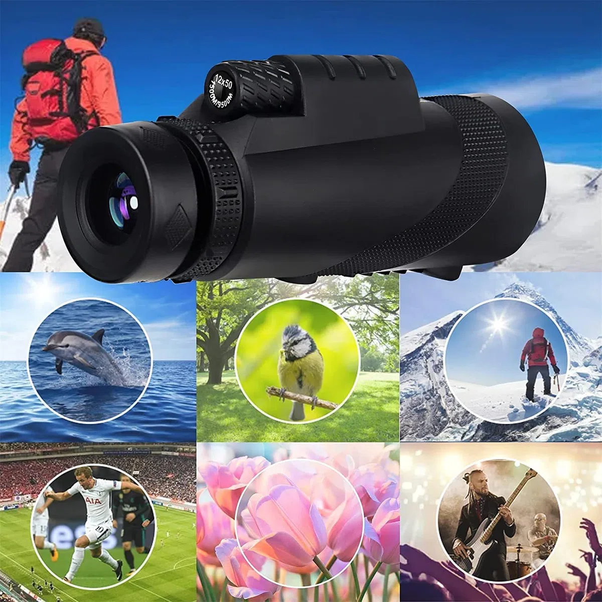 Yongheng monokular 12x50 Erwachsene, Monocular Telescope, Monoculars,mit Smartphone Halter Stativ,Robuste Gummiarmierung,für Wildtiere Vogelbeobachtung Wandern Jagd Camping,IDE