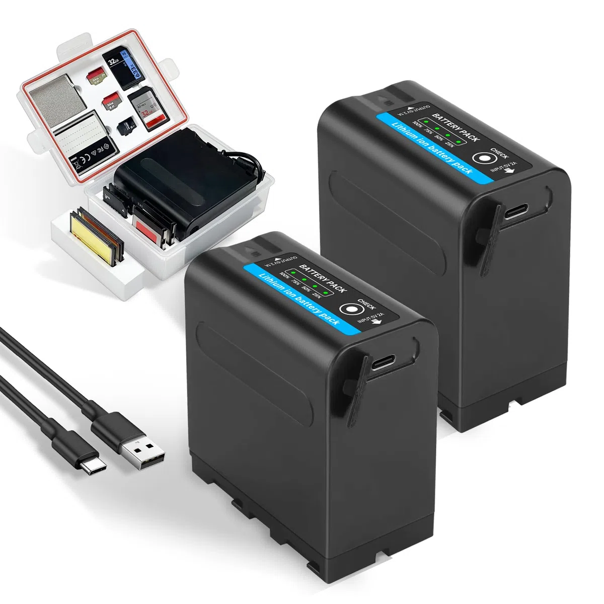2 Stück 10800mAh Akku für Sony NP-F970 NP-F980 NP-F960 NP-F950 NP-F930 NP-F550 NP-F570 NP-F750 Ersatzakku für Sony Handycams, Field Monitor, Videoleuchte