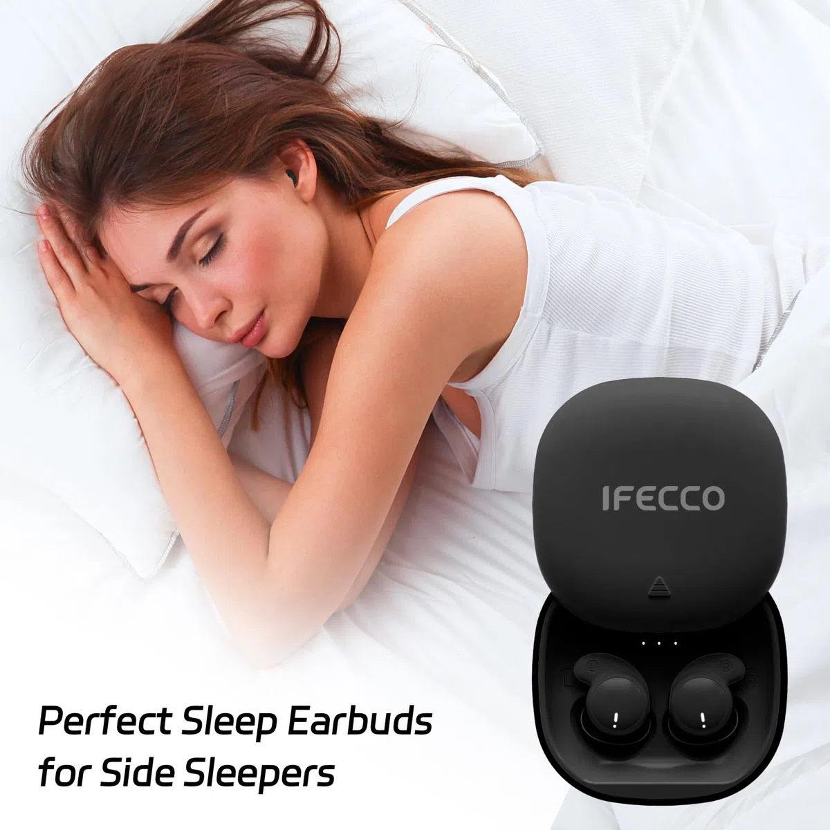 IFECCO SchlafKopfhörer Seitenschläfer, Mini In Ear Kopfhörer Bluetooth zum Schlafen, Kabellose Wasserdicht Unsichtbare Kopfhörer für Schlaf, Sport, Konzentration und Reisen (Schwarz)