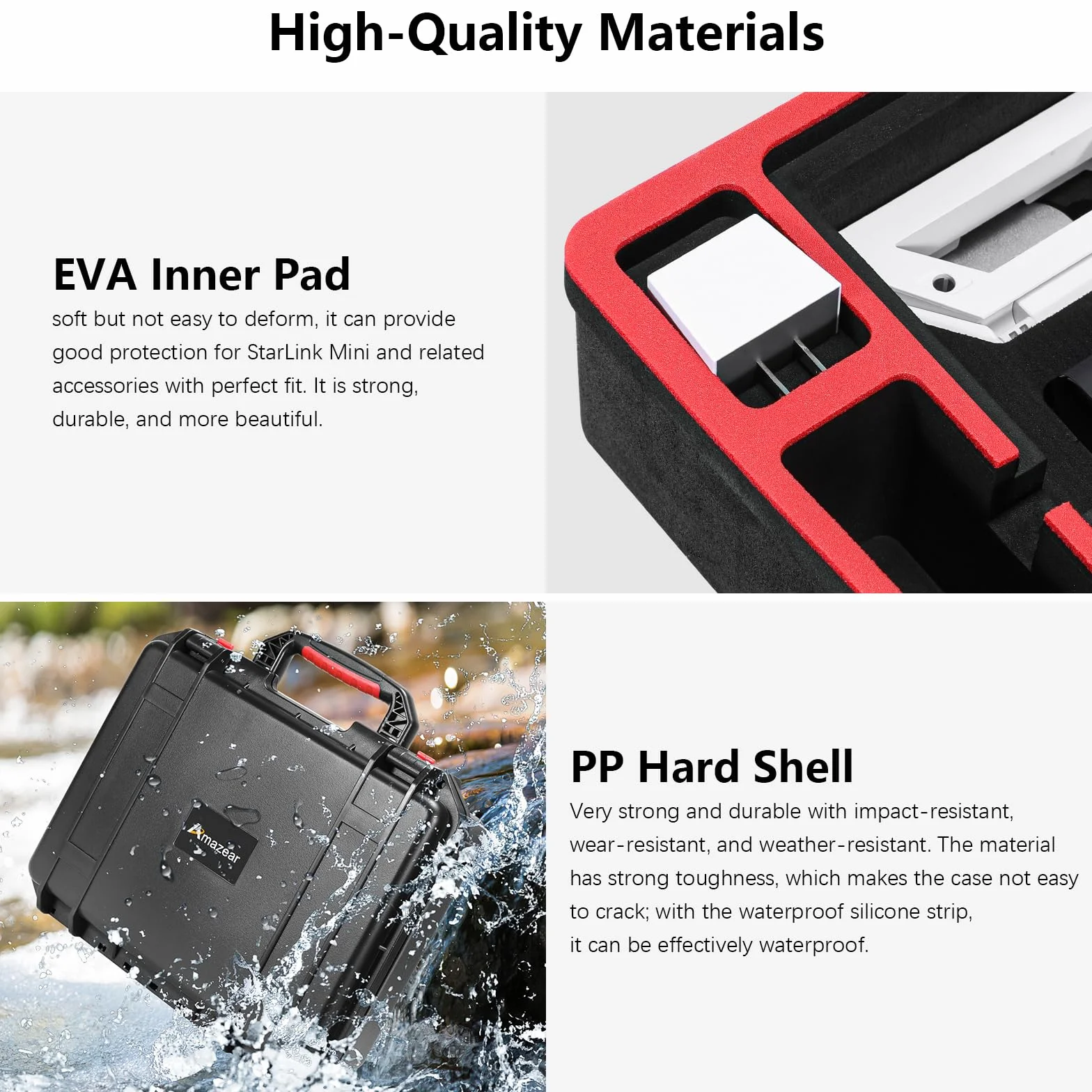 AMAZEAR Starlink Mini Accessories Waterproof Hard Case, Tragetasche für Starlink Mini Discs, kompatibel mit Ständern, Netzteilen, Kabeln und anderem Zubehör.