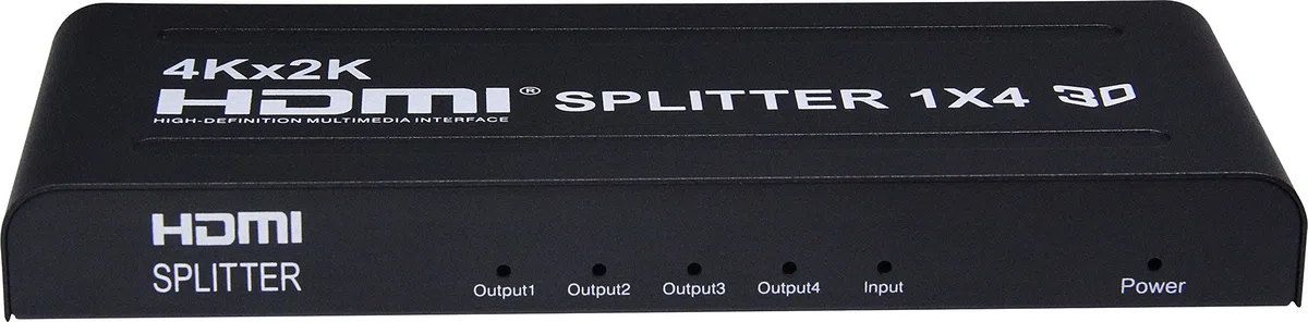 PremiumCord 4K HDMI Splitter 1-4 Port mit Netzteil, Metallgehäuse, Video Auflösung 4Kx2K 2160p UHD, Full HD 1080p, Farbe schwarz