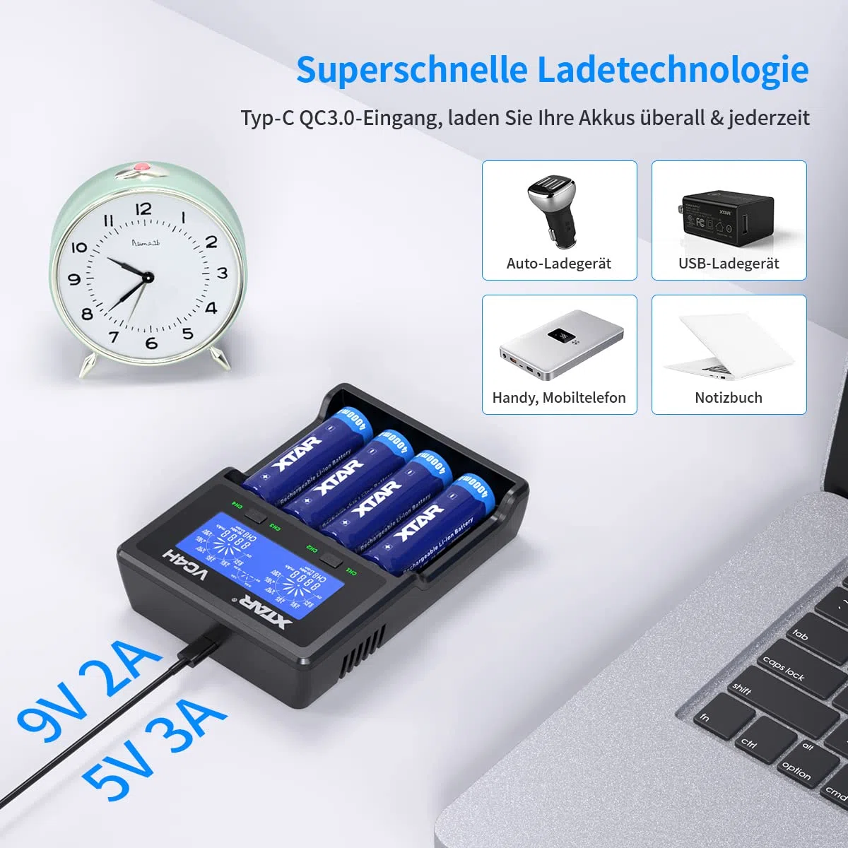 XTAR 2022 New VC4H 18650 Ladegerät 4 XTAR 4-Slot 18650 Batterieladegerät LCD-Display Universelles Ladegerät mit Typ C für Li-Ionen-Batterien 18650 22650 20700 16340 14500, AA AAA-Akkus