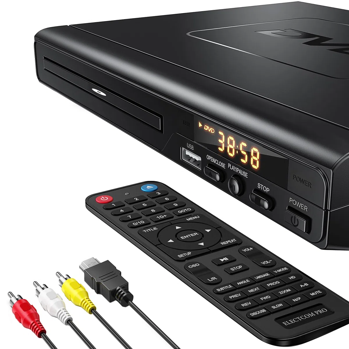 ELECTCOM PRO DVD Player für Fernseher (HD 1080P), Regionen Frei DVD Player Hdmi für Fernseher, HDMI und RCA in der Verpackung Enthalten, DVD-Spieler für Senioren