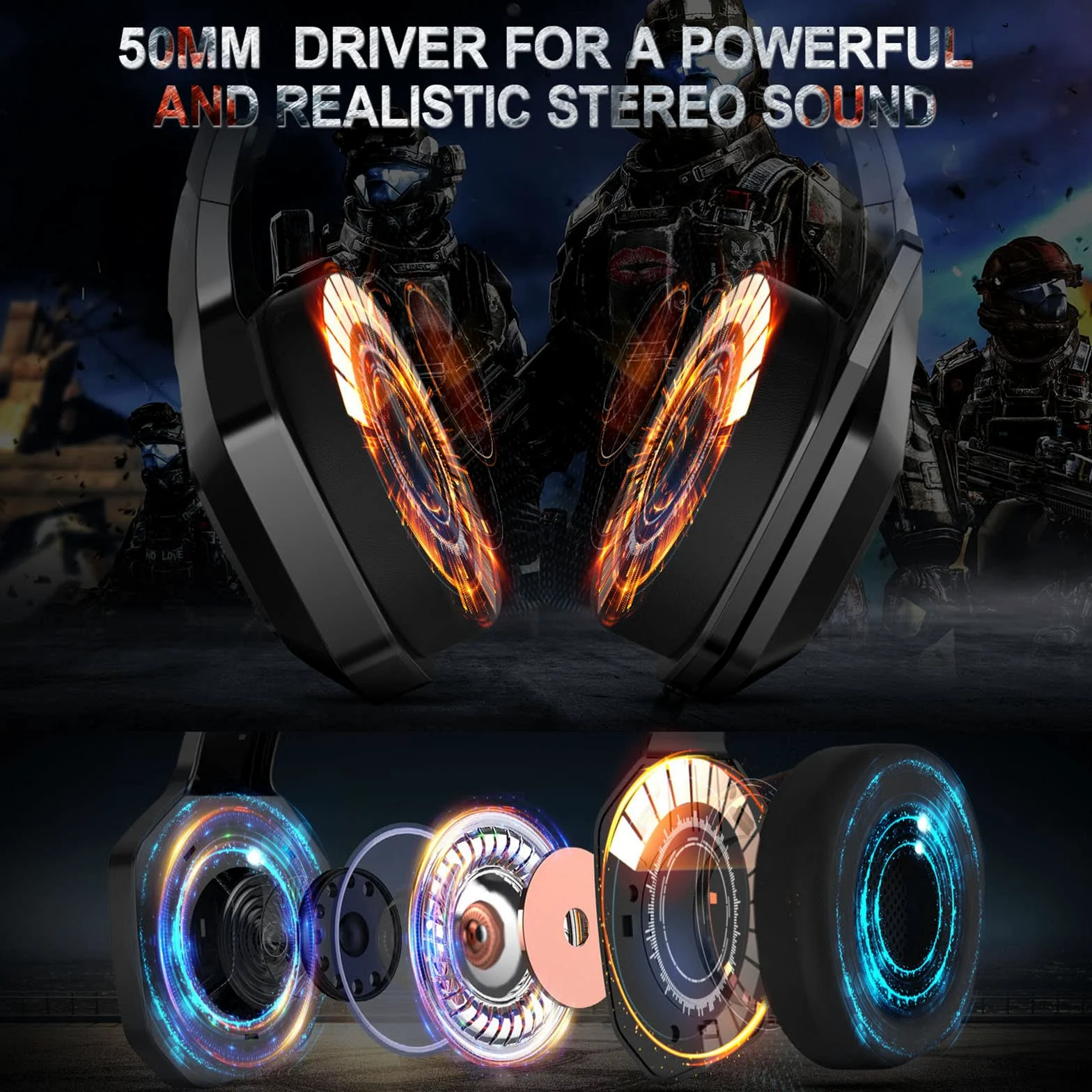 Eacam ONIKUMA K10 RGB-Gaming-Headset mit Mikrofon, Kabelgebundene Kopfhörer mit Geräuschunterdrückung für Computer-PC-Spieler, USB-Stecker, Bequeme Ohrmuscheln, Klarer Surround-So
