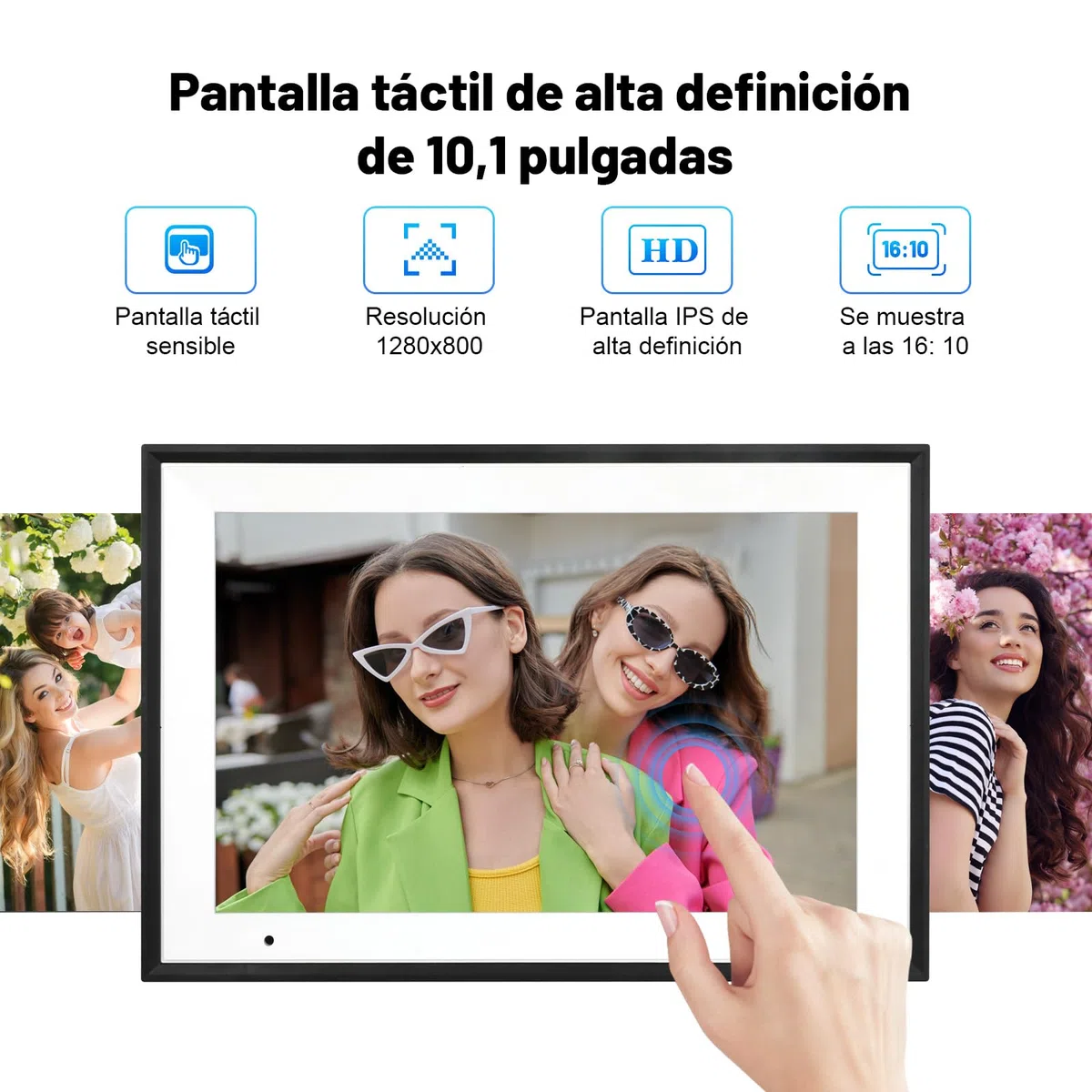 WiFi Digitaler Bilderrahmen 10,1 Zoll 1280x800 IPS HD Touchscreen 32GB Foto Rahmen Automatische Drehung