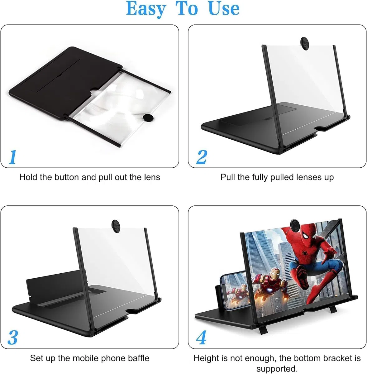 18 Zoll Handy Bildschirmlupe, 3D Bildschirm für Handy, HD Handy Lupe für Allen Smartphones, für das ansehen von filmvideos (Schwarz)