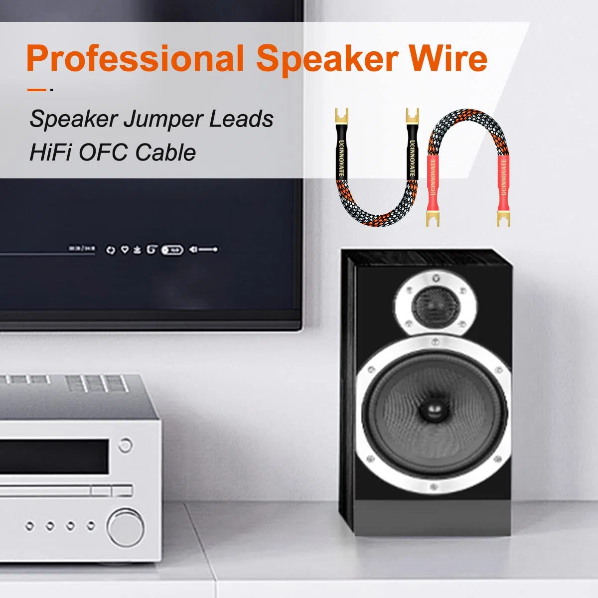 UCINNOVATE 4 x HiFi OFC Lautsprecher-Verbindungskabel, 8inch 21 cm, Lautsprecherkabel-Brücke, Lautsprecher Verbindungskabel, 11 AWG, Kabelbrücke zu Lautsprecheranschlüssen für Home Theater