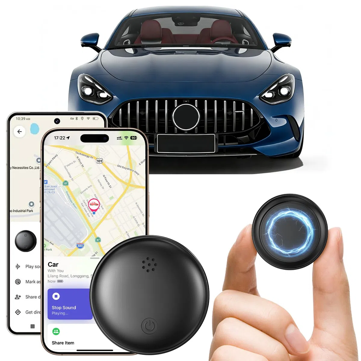 GPS Tracker Auto Ohne ABO, Magnetischer GPS-Tracker für Fahrzeuge Kompatibel mit iOS und Android, IP67 Wasserdicht, Globale Abdeckung Verstecktes Auto Ortungsgerät, für Autos,Motorräder,Fahrräder