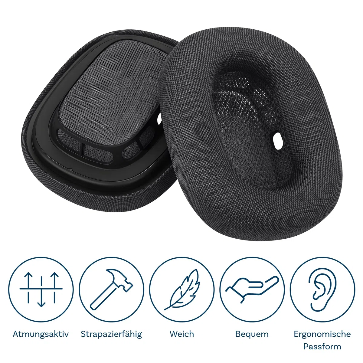 Ersatz Ohrpolster für AirPods Max Kopfhörer von MMOBIEL - Mesh Gewebe Kopfhörer Ohrpolster – Ersatzpolster – Grau