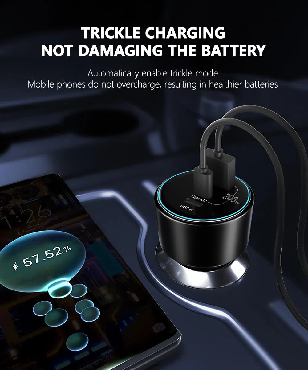 Zigarettenanzünder USB C 200W Autoladegerät 3-Port KFZ Ladegerät Kompatibel Mit iPhone 16/15/14/13, MacBook Pro/Air, Surface, Galaxy S24, Mit 2 100W Kabel