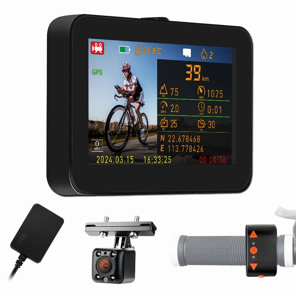 VSYSTO Fahrradspiegel, Fahrrad Rückfahrkamera mit 4,3" HD Monitor, Dashcam Fahrrad, Nachtsicht, Aufzeichnung von Kilometerstand, Geschwindigkeit, Kalorien,für Mountainbike, Rennrad und Elektrofahrrad