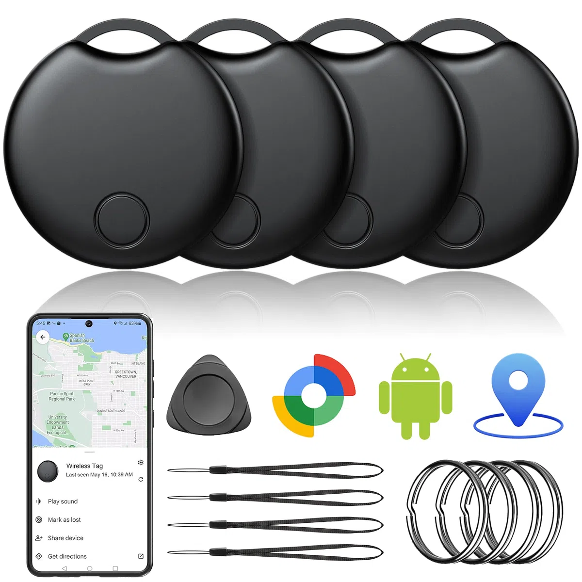 2026 Tracker Android Smart Tag 4er Pack, Smart Tag kompatibel mit Google's Find Hub (nur Android), Bluetooth Tracker für Schlüssel, Geldbörse, Fahrrad & Koffer, austauschbare Batterie