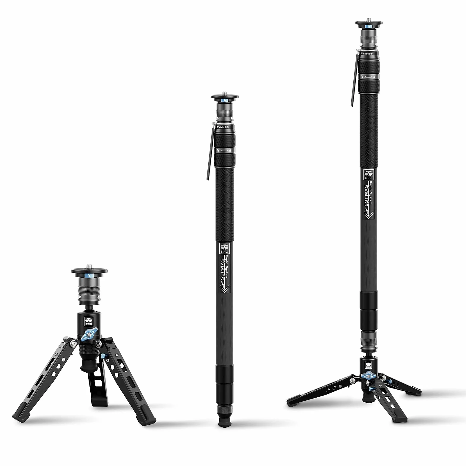 SIRUI SVM-165 Kamera-Einbeinstativ mit Füßen für Fotografie, 165 cm, Kohlefaser, mit abnehmbarem Stativfuß, für DSLR, Camcorder, Tragkraft 10 kg