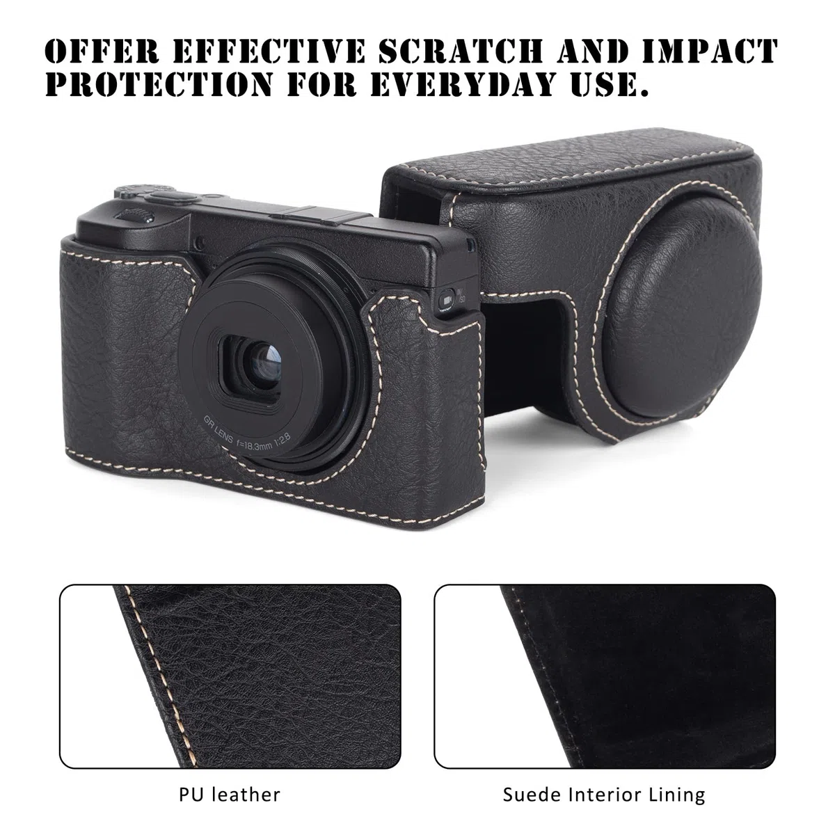 Rieibi Tasche für Ricoh GR III/GR IIIx/GR IV Kamera, abnehmbare PU Leder Schutzhülle für Ricoh GR Serie Kamera mit verstellbarem Schultergurt, Schwarz