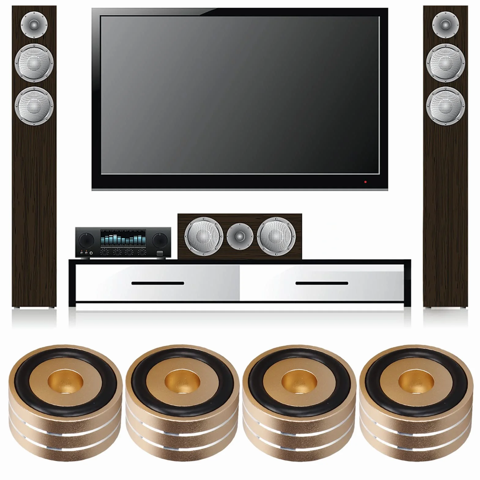 Lautsprecher-Isolations-Spike-Standfuß, 4 Stück 40 X 20 Mm Aluminium-Lautsprecher-Isolationsfüße, rutschfeste Gummi-HiFi-Plattenspieler-Isolationsfüße, für DAC-Verstärker-Recorder-Meter(Gold)