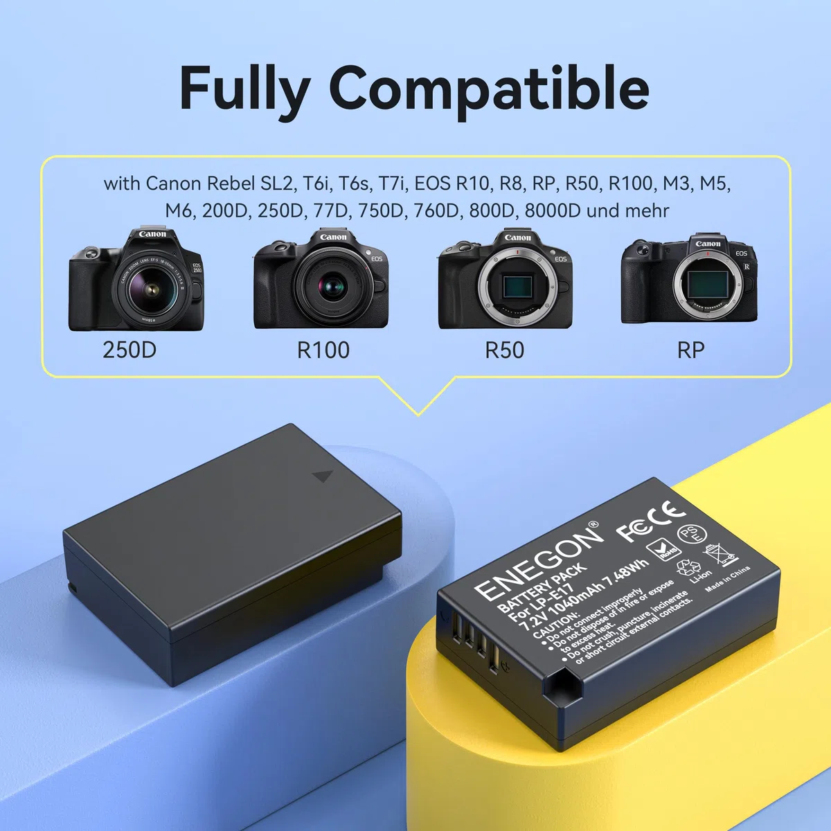 ENEGON 2-teiliger Kamera-Akku LP-E17 mit Dual Micro USB Ladegerät für Canon Rebel SL2, T6i, T6s, T7i, EOS R10, R8, RP, R50, R100, M3, M5, M6, 200D, 250D, 77D, 750D, 760D, 800D, 8000D und mehr