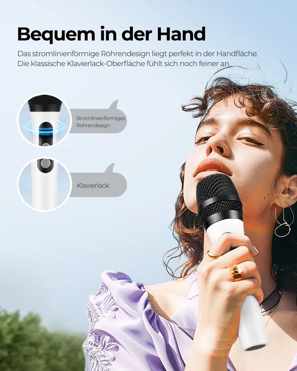 ALPOWL Kabelloses Mikrofon, Duales Digitales Dynamisches Bluetooth Mikrofon mit wiederaufladbarem Empfänger, 60M Reichweite, Mikrofon für Gesang, Karaoke, Meetings, Kirche, Hochzeit