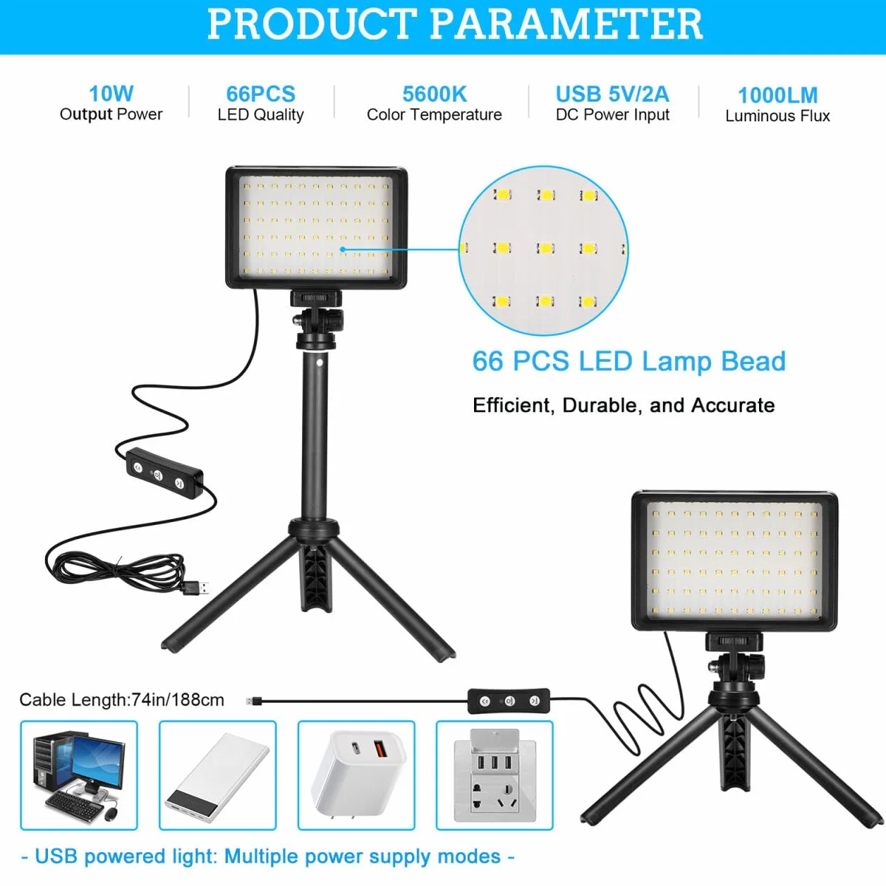 LED Video Licht 2-Pack die Fotografie, Dimmbare 5600K USB LED-Videoleuchte Ministativ und Farbfiltern für Fotostudios, Farbfiltern für Kleinwinkelaufnahmen, Videoaufzeichnung, Game-Streaming