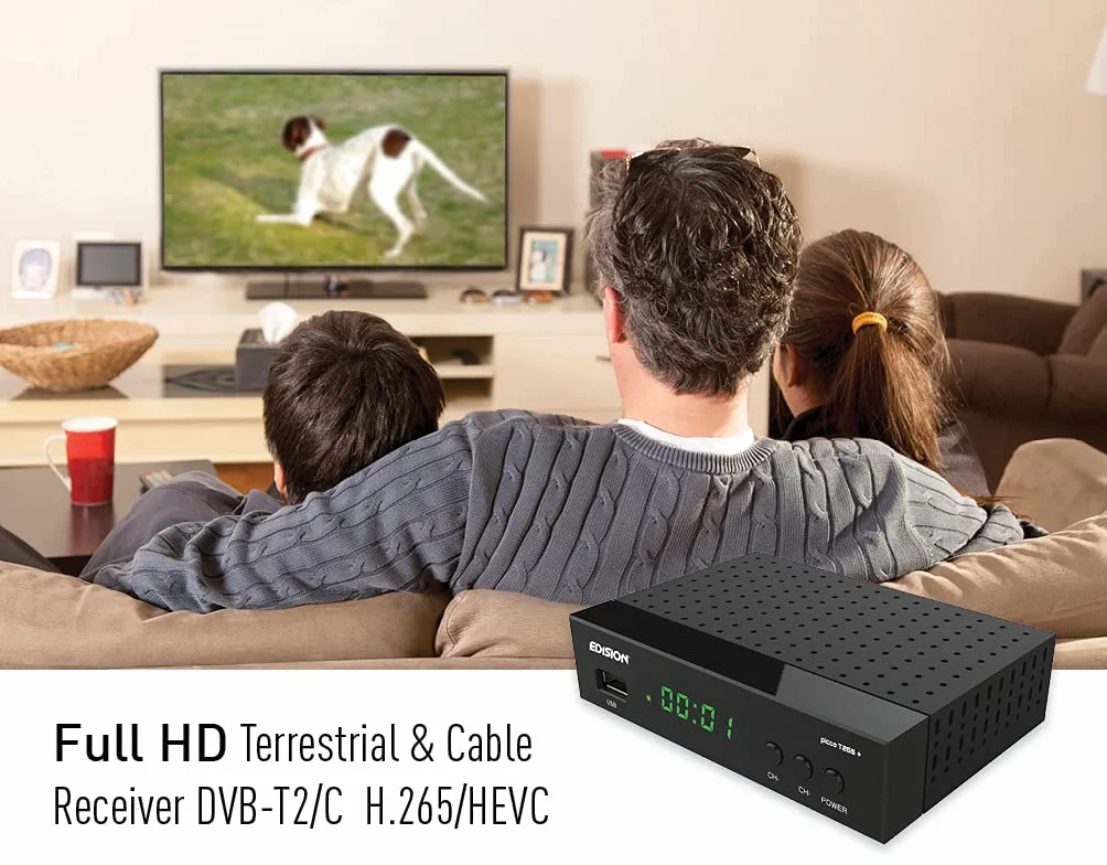 EDISION Picco T265 Plus Terrestrischer DVB-T2 & Kabel-Receiver DVB-C H.265 HEVC FTA Full HD PVR, USB, HDMI, SCART, S/PDIF, IR, USB WiFi Support, Universal 2in1 Fernbedieung