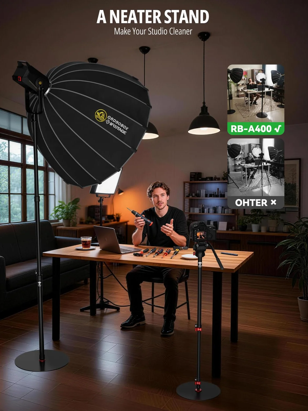 IFOOTAGE Cobra 2 RB-A400 Professionelles Kamera-Aluminium-Einbeinstativ,Studio-Einbeinstativ,gewichteter Basis und Einstellbarer Höhe, Bodenständer,Light Stand,Sockeldurchmesser:2Pcs/ 40cm