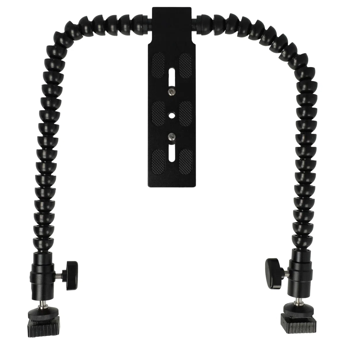 vhbw Universal Dual-Blitzhalterung für diverse Kameras, DSLR Spiegelreflexkamera Schwarz, Kunststoff / Metall - Blitzschiene