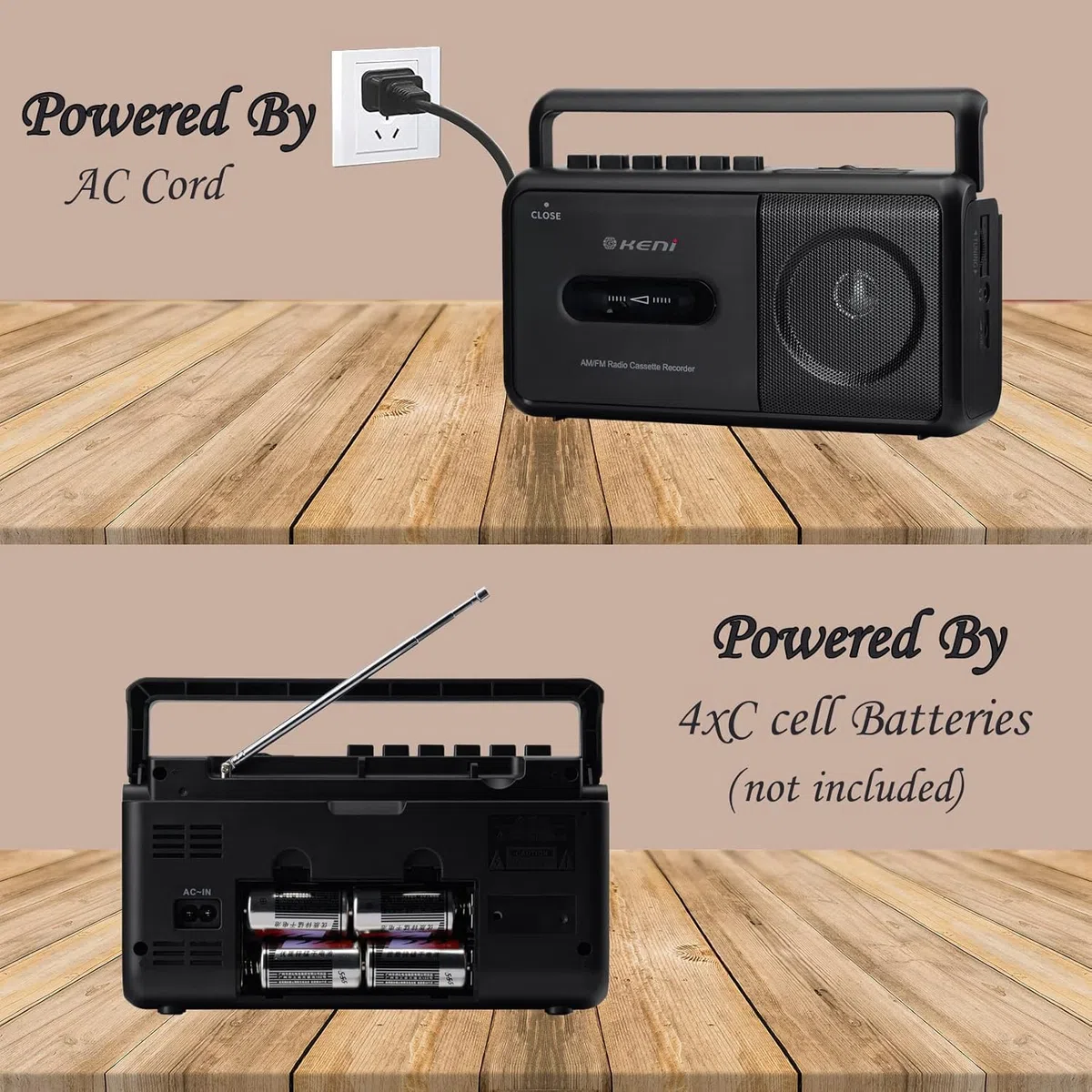 Tragbarer Kassettenplayer Boombox mit AM/FM Radio Stereo, Kassettenrekorder mit Kopfhöreranschluss, batteriebetrieben oder per Netzstecker