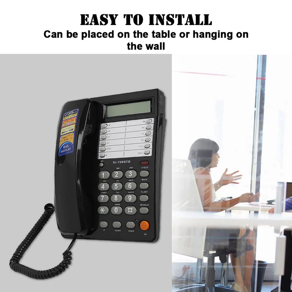 Schnurgebundenes Telefon mit Anrufbeantworter, Festnetztelefon Kaufen mit elastischem Kabel Wand Tischtelefon DTMF/FSK für Zuhause Hotel Büro