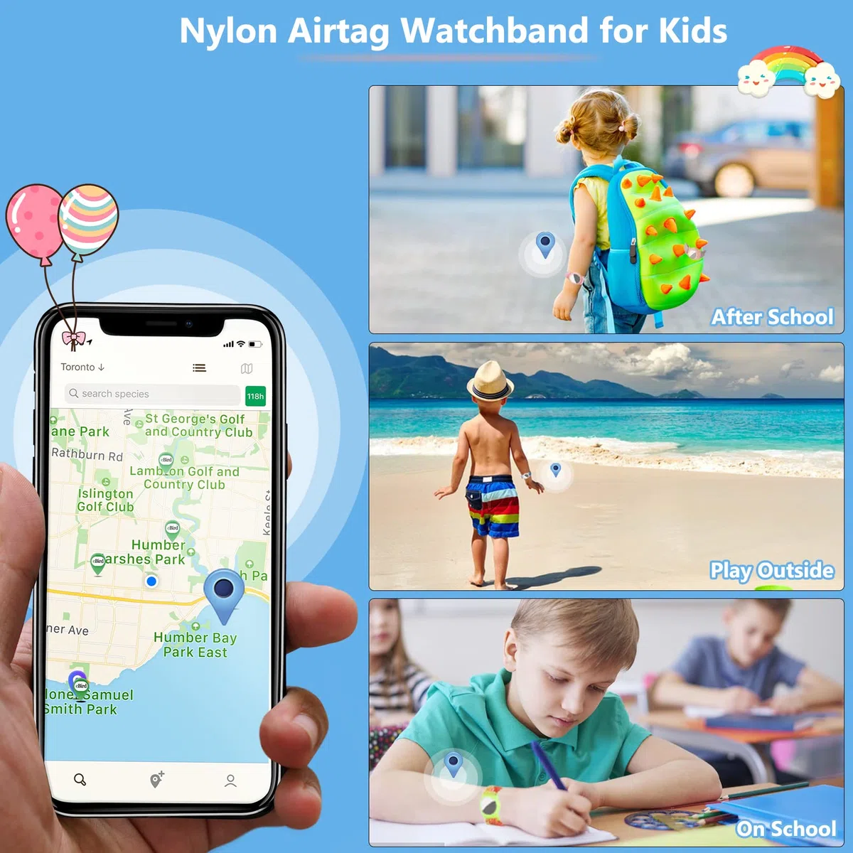 Nylon AirTag Armband Kinder Wasserdicht, Anti-Lost, Anti-Kratz-Schutz für die Positionierung des Bracelet für AirTag