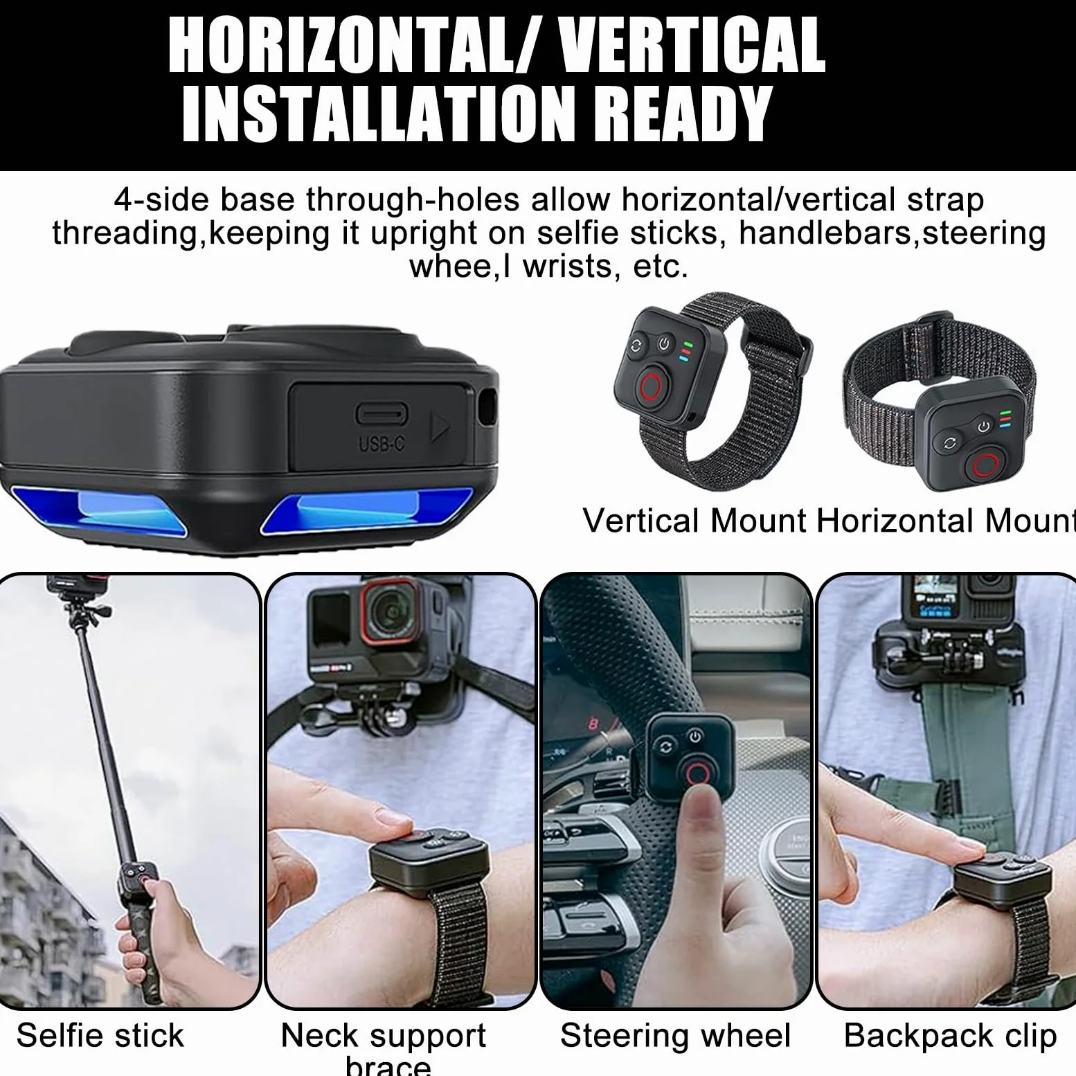 Wireless Bluetooth Fernbedienung für Insta360 X5/X4/X3/Ace Pro 2/Ace Pro/GO3S/GO3/Hero 13/12/11/IOS/Android Smartphone Kameras Zubehör mit Handschlaufe, 50m Reichweite BT5.1 Type-C