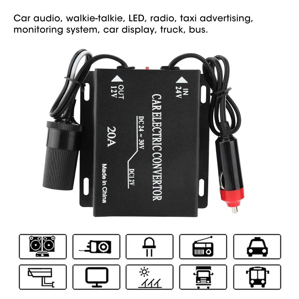 24V Auf 12V Auto Konverter, 20A Auto Stromrichter Abwärtsstromversorgungs-Stromrichter, Auto-Stromversorgungswandler Abwärtswandler Zigarettenanzündertyp für Car Audio LED Radio LKW Yacht