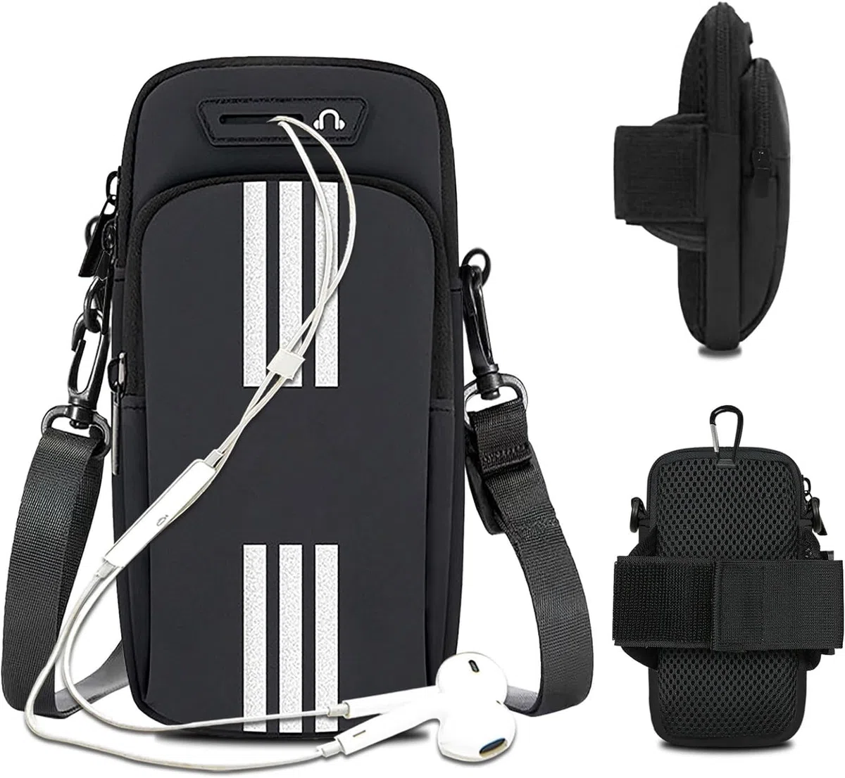 Armband Armtasche, Sport Laufen Doppel Reißverschluss Sportarmband, Leichtes Armband-Bügel-Halter-Beutel, Bequeme Handy-Armband-Hülle, Sport-Handy-Armband-Halter-Bügel, Radfahren Armtasche (Schwarz)